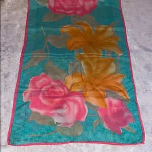 Vintage Floral Scarf with Pink and Orange Flowers